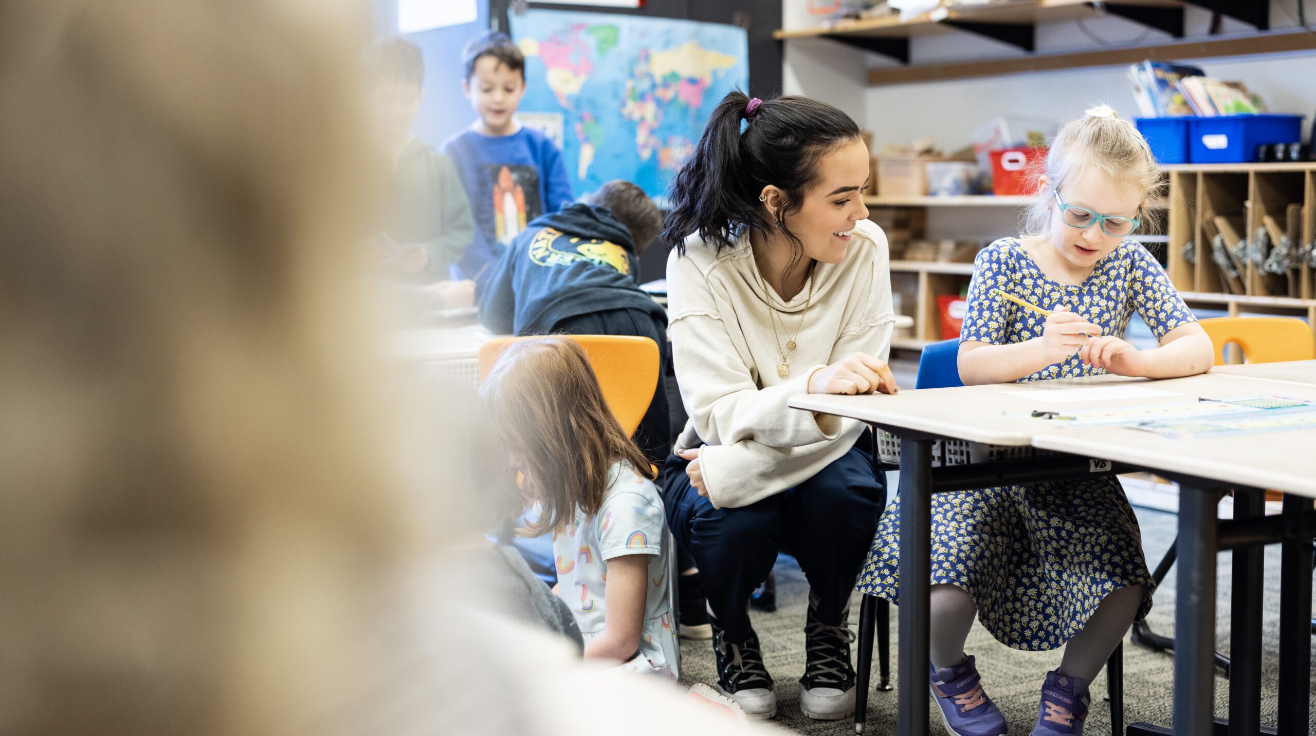 A teacher with elementary school students