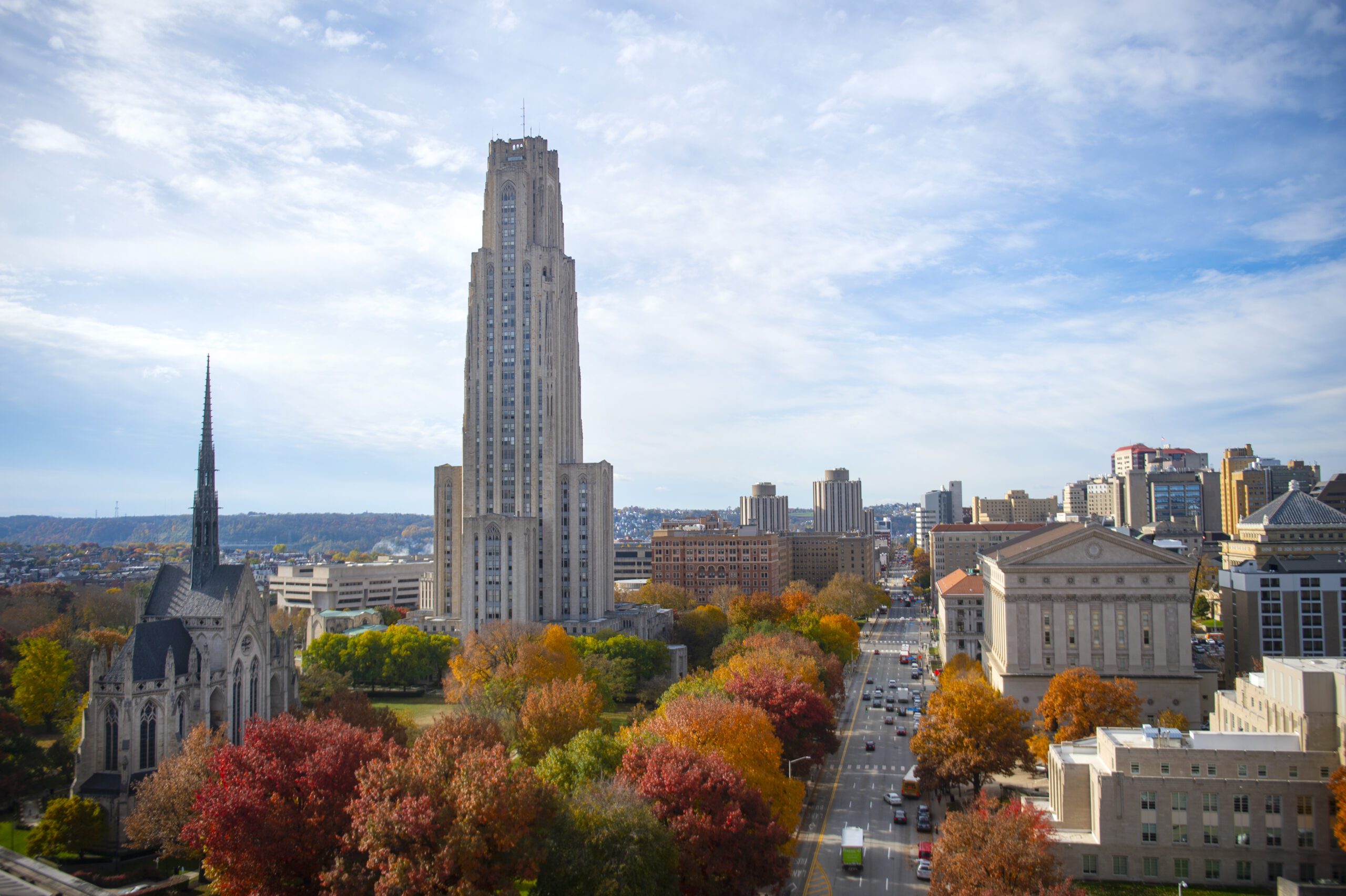 Campus fall season overlooking Fifth Avenue with Cathedral