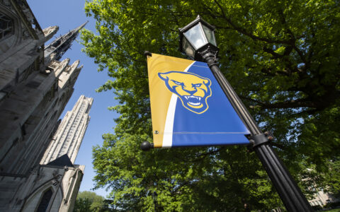 Pitt panther on sign on lampost