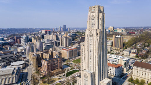 Aerial drone picture of Cathedral of Learning
