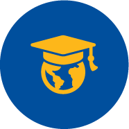 Icon of globe with a college graduation cap on it