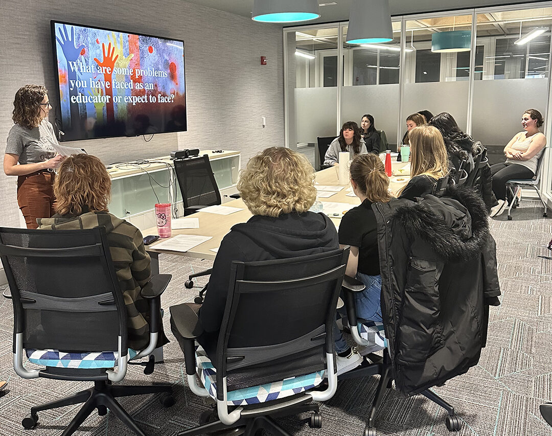 Conference room with seated participants