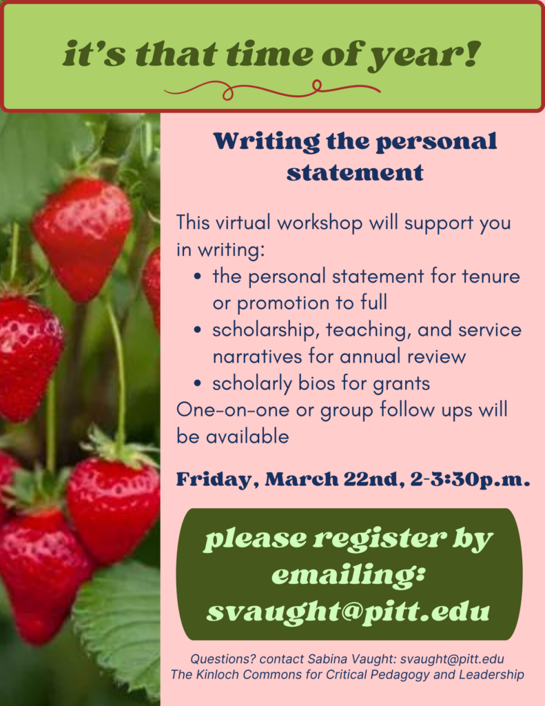 Flyer for personal statement workshop on March 22