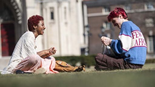 Two students on quad