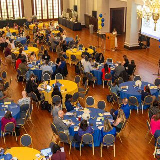 Overhead shot of the large crowd gathered at the Transfer Pathways Summit