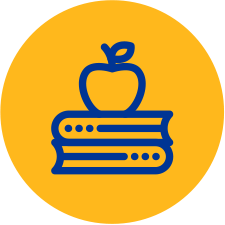 icon of an apple and some books