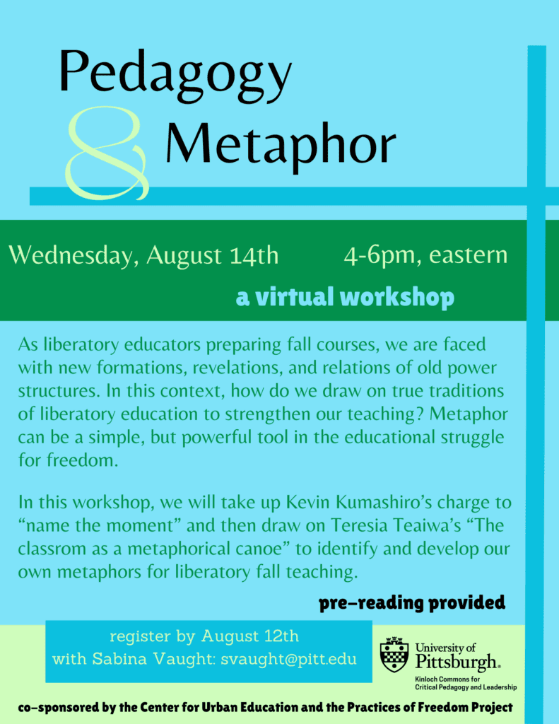 Pedagogy and Metaphor virtual workshop flyer