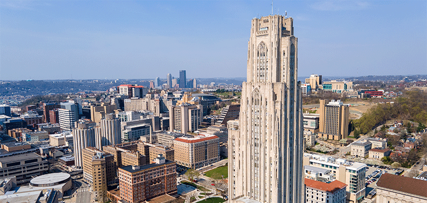 Pitt Cathedral of Learning drone shot from above